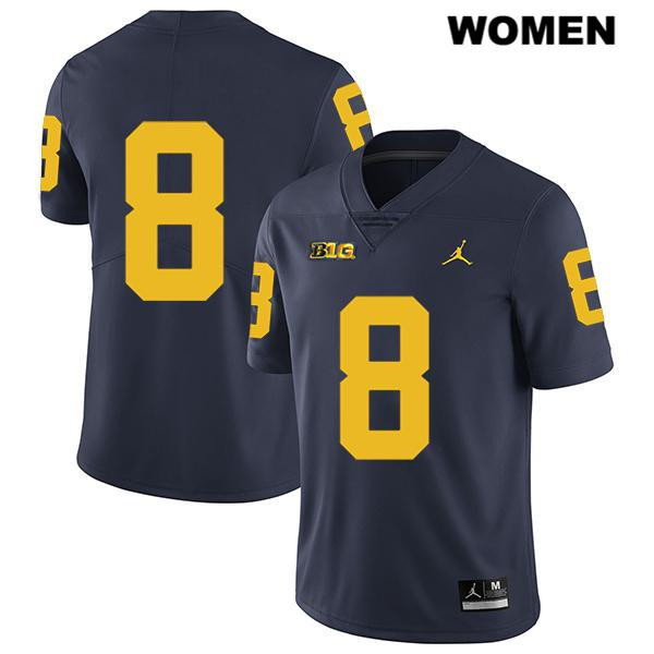Women's NCAA Michigan Wolverines Ronnie Bell #8 No Name Navy Jordan Brand Authentic Stitched Legend Football College Jersey QO25W23RX